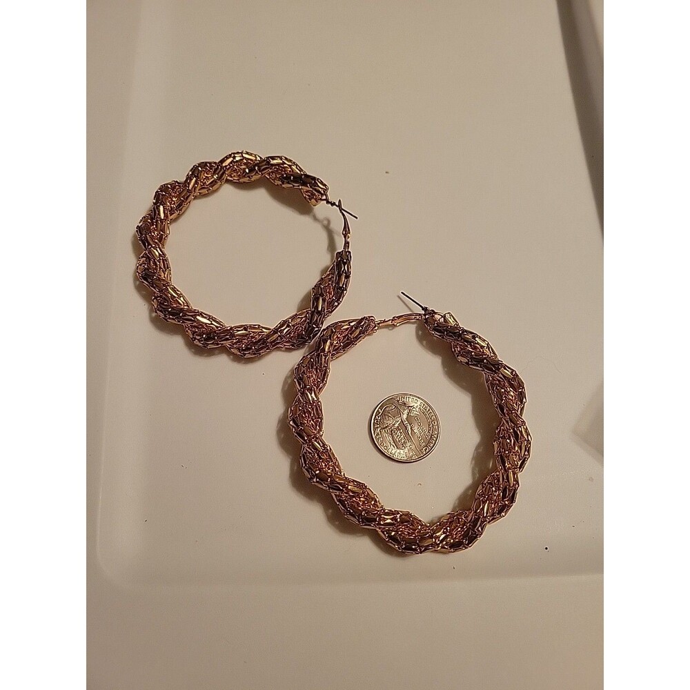 Large Braided Goldtone Hoop Earrings Pierced